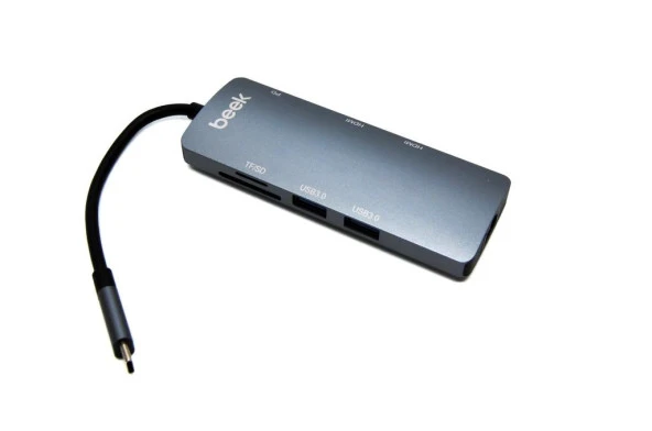 BEEK BA-DCK-UC08DH 8'li USB Type-C DOCKING STATION (Çıkış:Tip-C=>2*HDMI+Tip-A+Tip-C+RJ45+SD+M.SD+TF)