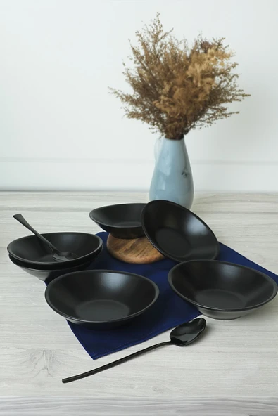 Keramika Mat Siyah Stella Kase 18 cm 6 Adet 956