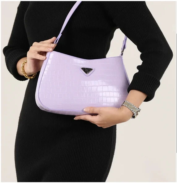 Bagorama PRAD Kadın Suni Deri Desenli Baget Omuz Çantası - 9