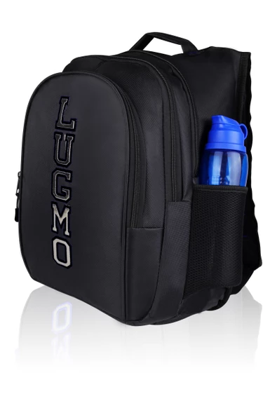 Üç Gözlü İçi Astarlı Pedli Okul Çantası Ortaokul Lise Çantası Armalı Siyah - 3