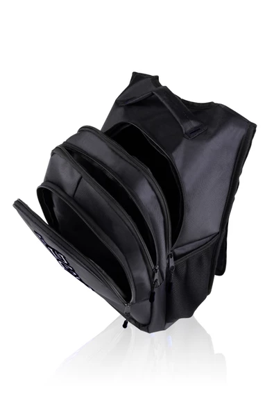 Üç Gözlü İçi Astarlı Pedli Okul Çantası Ortaokul Lise Çantası Armalı Siyah - 4