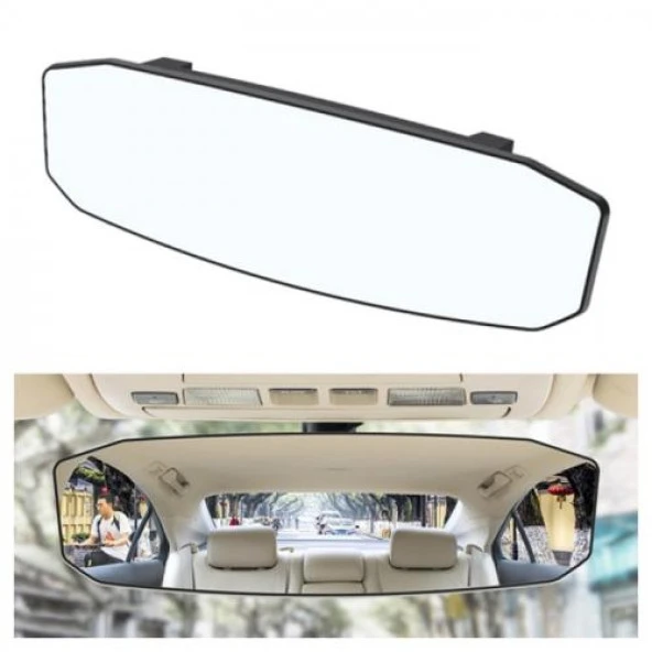 Polham 30x9 CM Ultra Geniş Araç İçi Geniş Açılı Araç Dikiz Aynası, Kavisli, Genişletilmiş Açılı Ayna