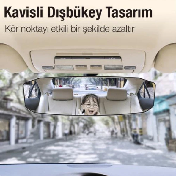 Polham 30x9 CM Ultra Geniş Araç İçi Geniş Açılı Araç Dikiz Aynası, Kavisli, Genişletilmiş Açılı Ayna - 3