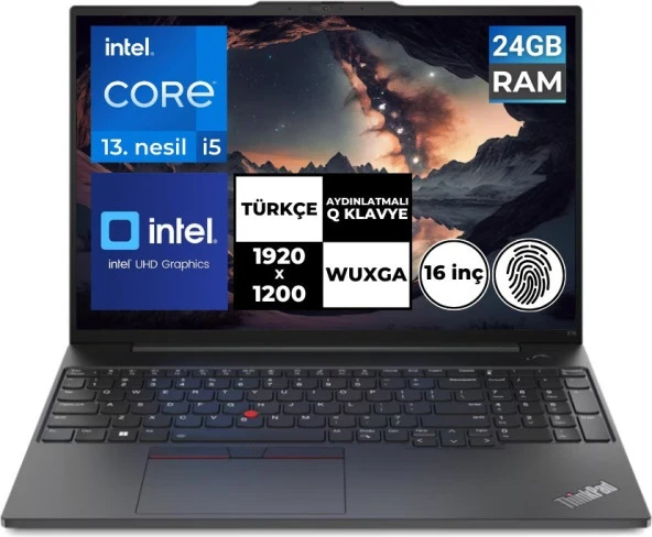 Lenovo ThinkPad E16 Gen1 i5-1335U 24 GB 256 GB SSD 16" WUXGA Freedos 21JN0005TX BT2