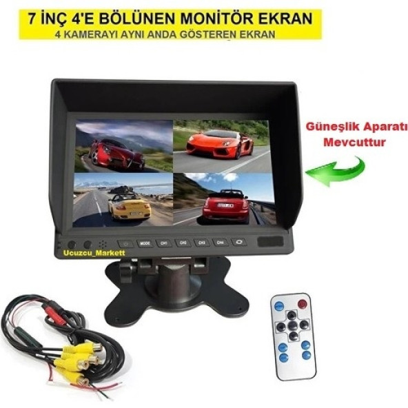 7 Inç Monitör Ekran ekranı 4 e böler (4 Kamerayı Aynı Anda Gösteren Ekran)