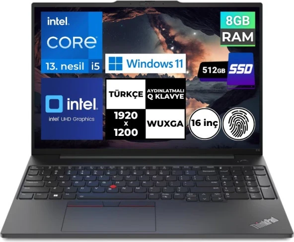 Lenovo ThinkPad E16 Gen1 i5-1335U 8 GB 512 GB SSD 16" WUXGA Windows 11 Home 21JN0005TX BT20