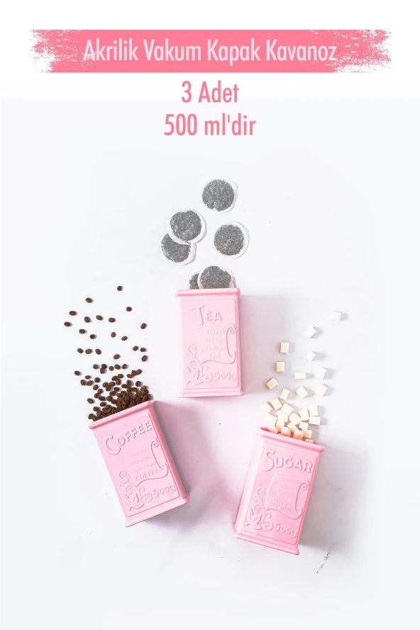 Akrilik Soft Pembe Şeker Kahve Çay Kavanozu 500 Ml (Vakum Kapak )