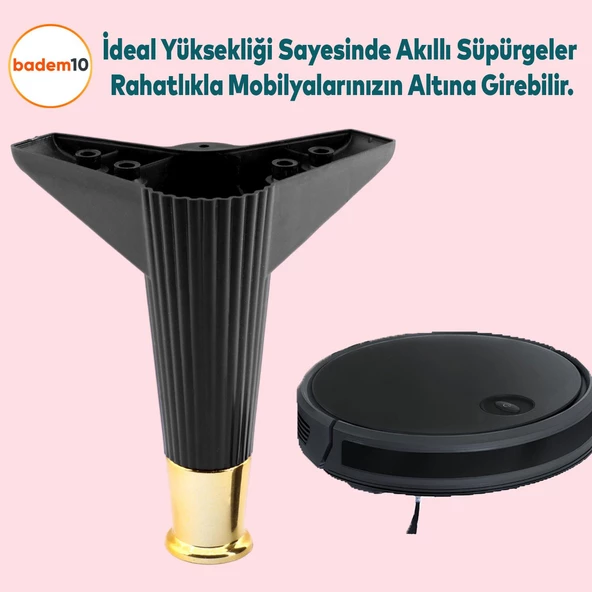 Elista Mobilya Ayağı Sehpa Tv Ünitesi Ayakları Yükseltici 15 Cm Siyah Altın 8 Adet - 5