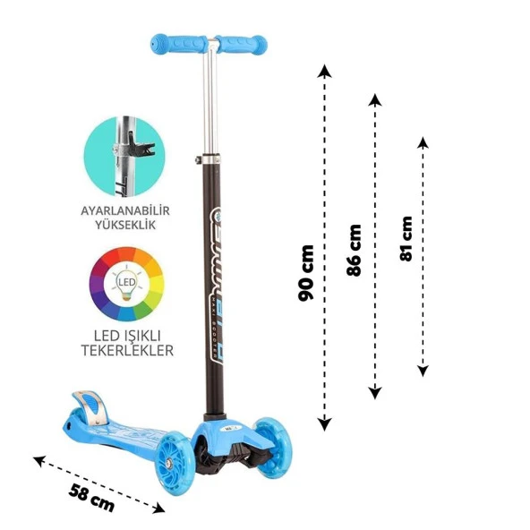 Torutoys Mavi Twist Işıklı Scooter Kırmızı