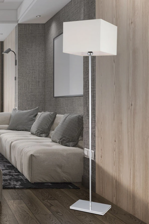 Apliqa Layana Beyaz Şapkalı Krom Dekoratif Modern Tasarım Ayaklı Oturma Odası-Salon Lambader