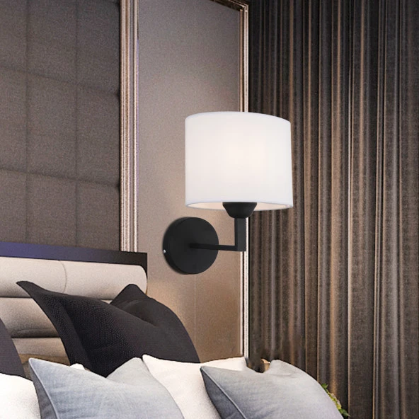 Apliqa Zadie Tekli Beyaz Şapkalı Siyah Duvar Lambası Yatak Odası-Yatak Başı-Banyo Için Modern Aplik