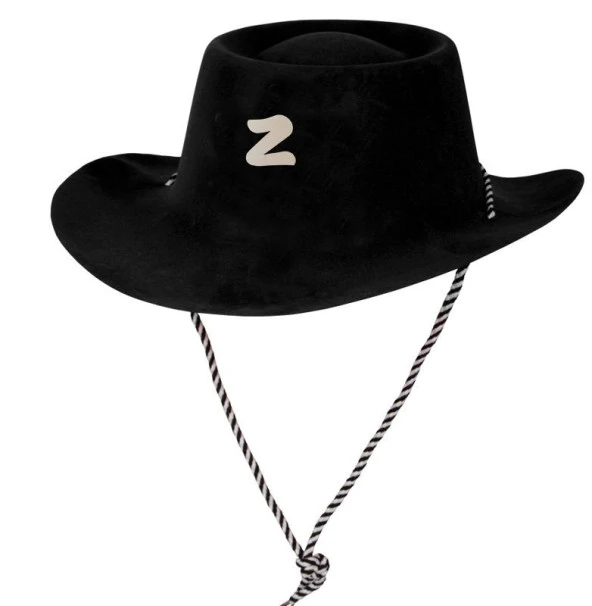 Nessiworld Siyah Renk Plastik Üzeri Kadife Kaplama Çocuk Zorro Şapkası Bağcıklı