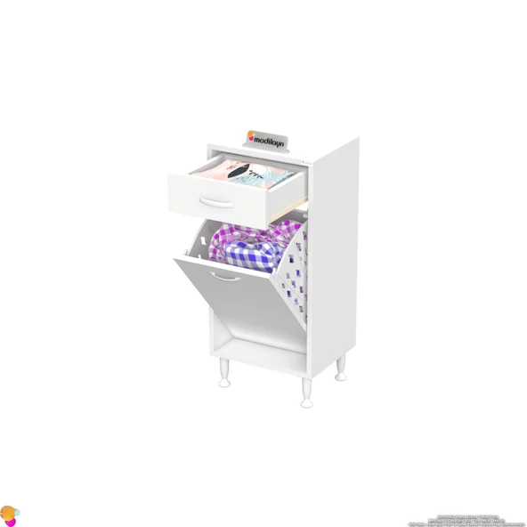 Modilayn MELİS 45x88x32,5 cm ÇEKMECELİ ÇAMAŞIR SEPETLİ BANYO DOLABI - 4