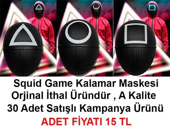 Squid Game Maskesi 3 Model Toplam 30 Adet İthal Orjinal A Kalite Maske - Kampanya Ürünü