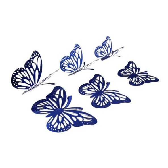 Dekoratif Kağıt Kelebek Balon Süsü Hologramlı Lacivert 3D 12 Adet