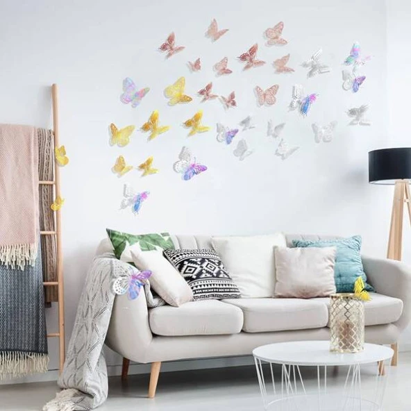 Dekoratif Kağıt Kelebek Balon Süsü Hologramlı Lacivert 3D 12 Adet - 5