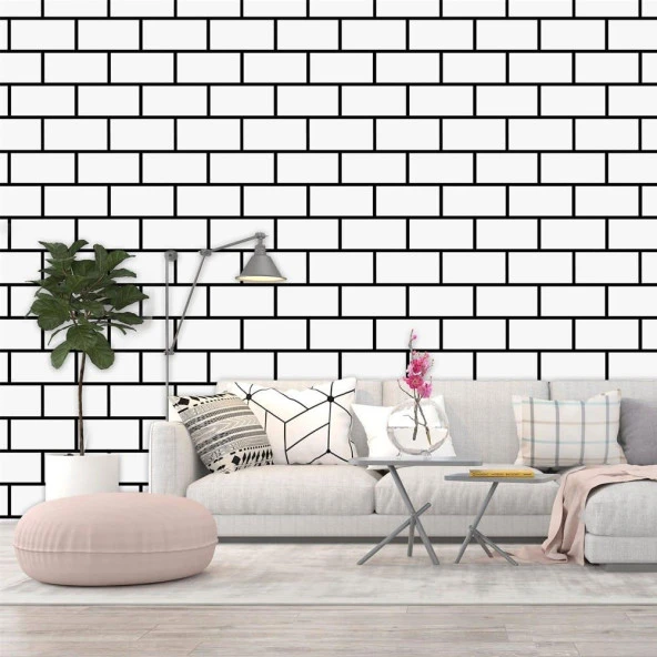 Renkli Duvarlar 60x30cm Shiny Beyaz Tuğla Desen Kendinden Yapışkanlı Karavan Prefabrik Banyo Wc Duvar Kaplama Paneli