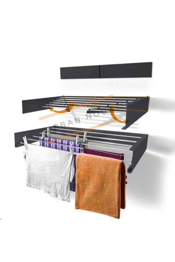 Kurutmalık Çamaşır Askısı - Duvara Monte Çamaşırlık - Patentli Tasarım (ANTRASİT-100CM)