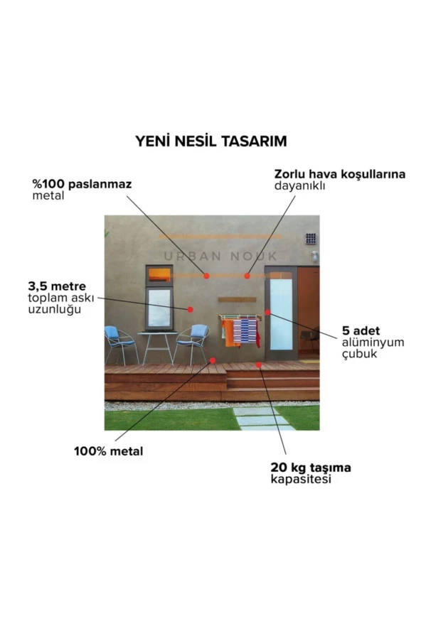 Kurutmalık Çamaşır Askısı - Duvara Monte Çamaşırlık - Patentli Tasarım (BEYAZ-70CM) - 4
