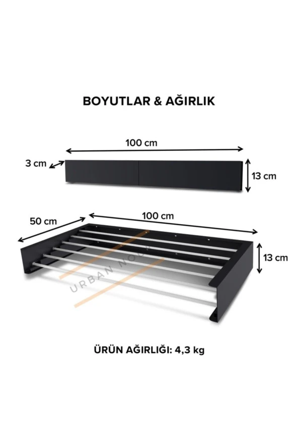 Kurutmalık Çamaşır Askısı - Duvara Monte Çamaşırlık - Patentli Tasarım (BEYAZ-100CM) - 5