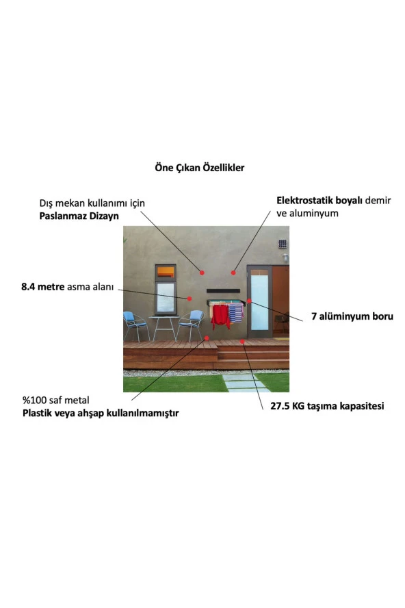 Kurutmalık Çamaşır Askısı - Duvara Monte Çamaşırlık - Patentli Tasarım (ANTRASİT-120CM) - 4