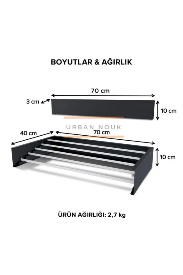 Kurutmalık Çamaşır Askısı - Duvara Monte Çamaşırlık - Patentli Tasarım (BEYAZ-70CM) - 5