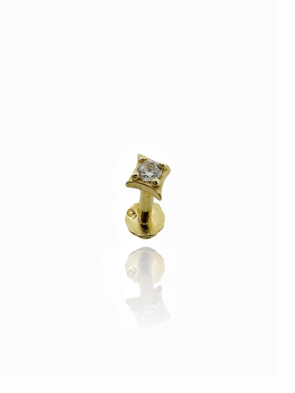 Zirkon Tek Taş Tragus Küpe 14 Ayar Altın
