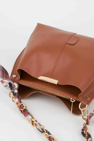 Bagorama STONE Kadın Suni Deri Fularlı Zincirli Omuz Çantası - 9