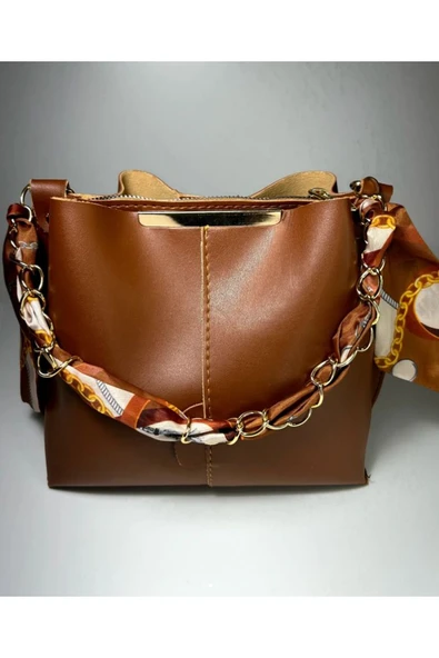 Bagorama STONE Kadın Suni Deri Fularlı Zincirli Omuz Çantası - 6