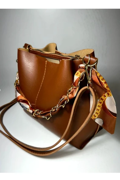 Bagorama STONE Kadın Suni Deri Fularlı Zincirli Omuz Çantası - 5