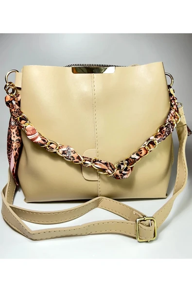 Bagorama STONE Kadın Suni Deri Fularlı Zincirli Omuz Çantası - 12