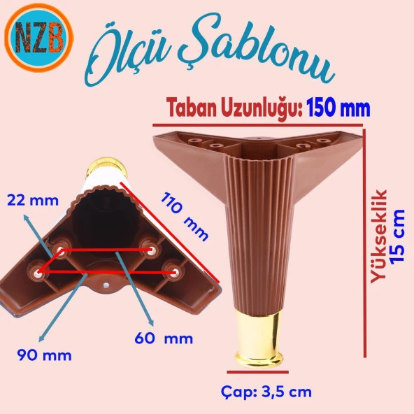 Mobilya Takımı Çekyat Kanepe Komidin Sehpa TV Ünitesi Koltuk Ayağı 15 cm Ceviz Altın Baza Ayak - 2