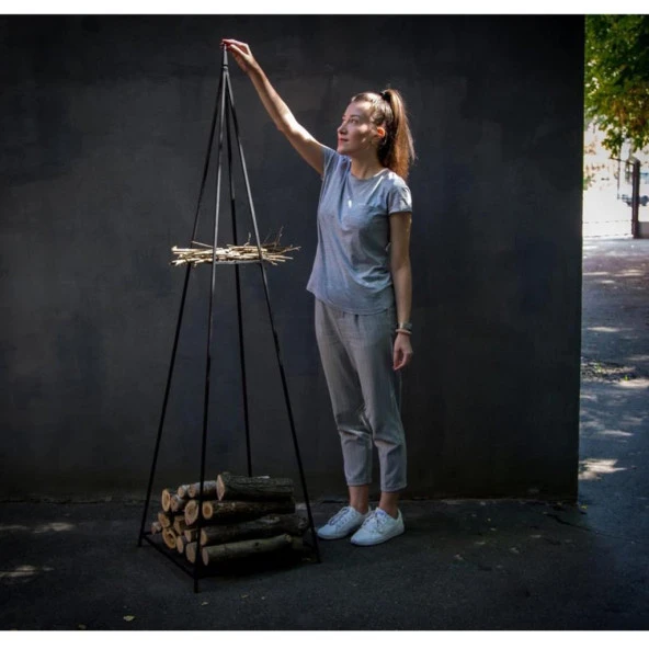 Odun Koyma Rafı Üçgen Tasarım Dış Mekan Odunluk - Resim 10