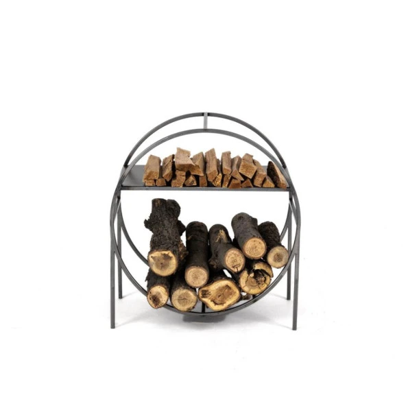 Şömine Yanı Odun Kovası Yuvarlak Tasarım Odun Sepeti - Resim 2