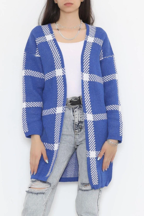 Desenli Triko Hırka Saks - 7652.1319. - 2