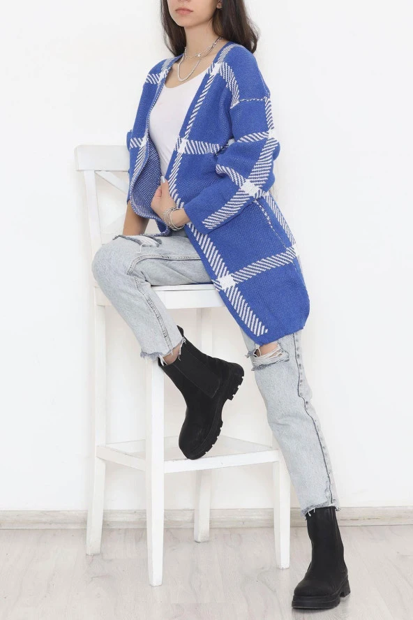 Desenli Triko Hırka Saks - 7652.1319. - 7