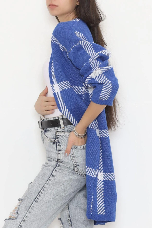 Desenli Triko Hırka Saks - 7652.1319. - 8