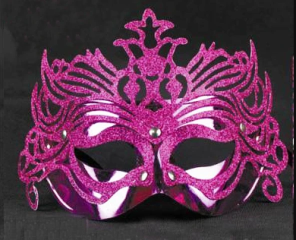 Metalik Fuşya Pembe Renk Masquerade Kelebek Simli Parti Maskesi 23x14 cm