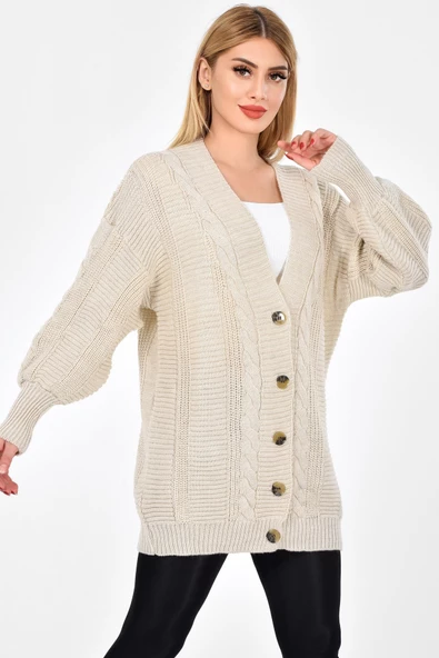 Lugmo Kadın Triko Hırka Akrilik iplik 80 cm Saç Örgülü Taş - 2