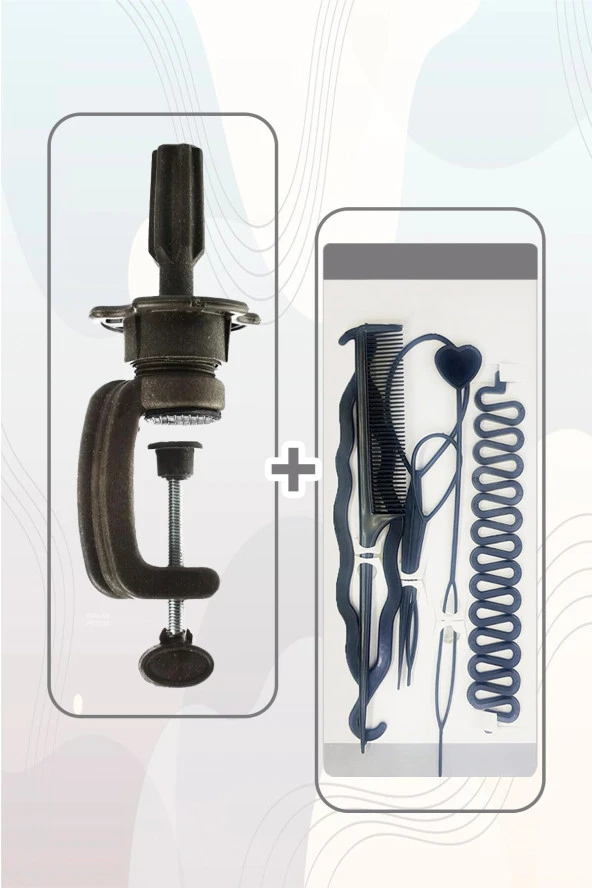 Kuaför Eğitim Mankeni + Masa Aparatı + Saç Örgü Seti - Siyah - Resim 4