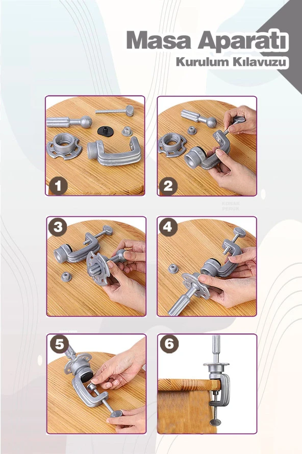 Kuaför Eğitim Mankeni + Masa Aparatı + Saç Örgü Seti - Siyah - Resim 6