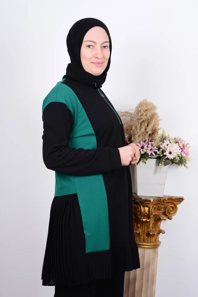 Armine 23KT448 Yeşil Kadın Fırfırlı Yarı Fermuarlı Kadın Tunik - 2