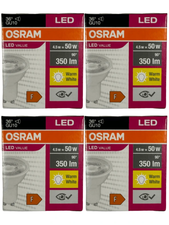 Osram Par16 4.5W (50W) 2700K (Sarı Işık) GU10 Duylu Led Spot (4 Adet)
