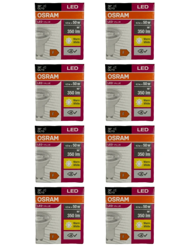 Osram Par16 4.5W (50W) 2700K (Sarı Işık) GU10 Duylu Led Spot (8 Adet)