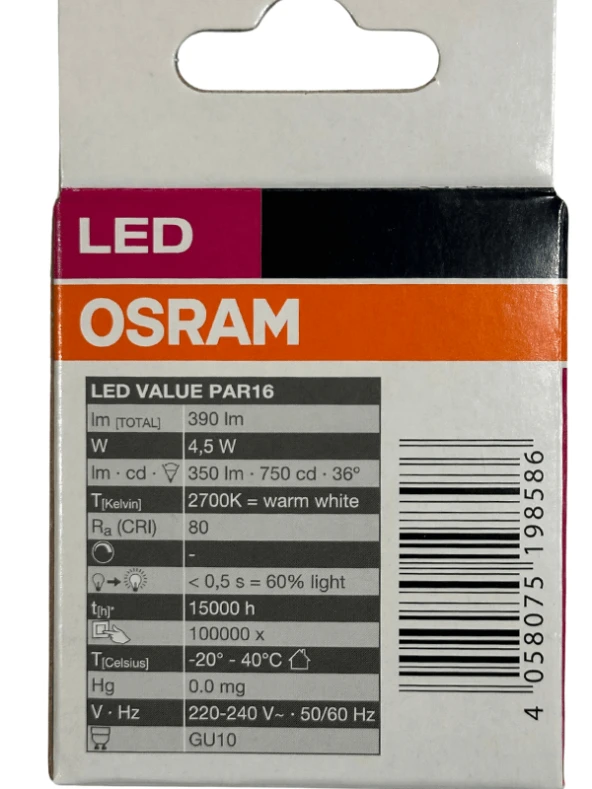 Osram Par16 4.5W (50W) 2700K (Sarı Işık) GU10 Duylu Led Spot (8 Adet) - 3