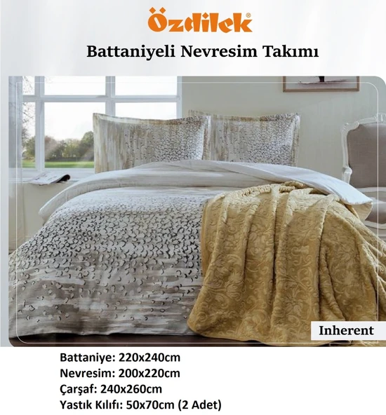 Özdilek Trendy Battaniyeli Çift Kişilik Nevresim Takımı-Inheret Krem - Resim 2