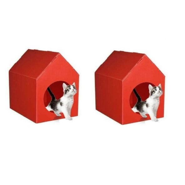 Kırmızı Kedi Köpek Evi 2 ADET Kulübesi Yuvası Plastik Demonte Taşınabilir