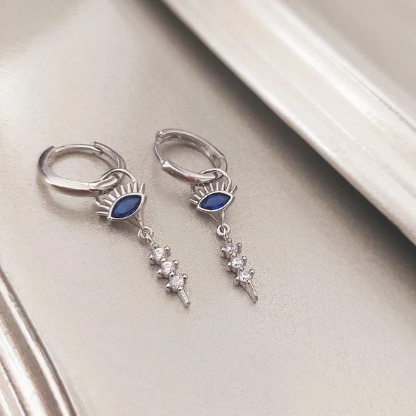 Vaoov 925 Ayar Gümüş Taşlı Göz Rodyumlu Nazar Küpe - Resim 4