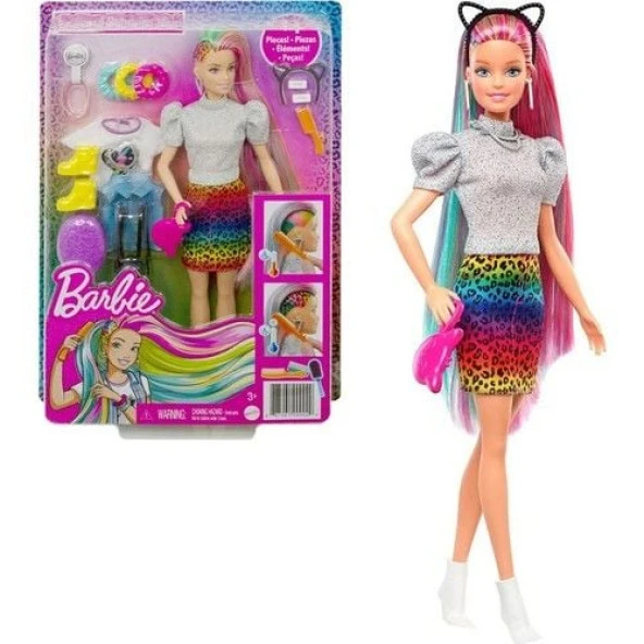 Barbie Leopar Desenli Saçlar Bebeği GRN81