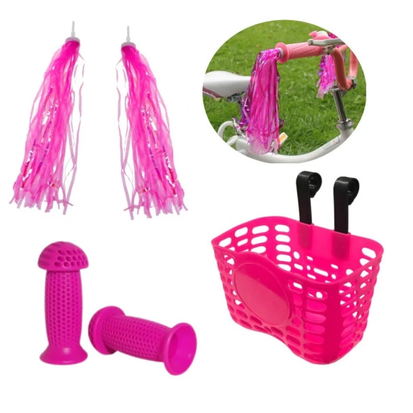 Algaride Bisiklet Pembe Askılı Sepet Püskül Elçik Sele Bisiklet konforlu Sele Aksesuar Set - 5